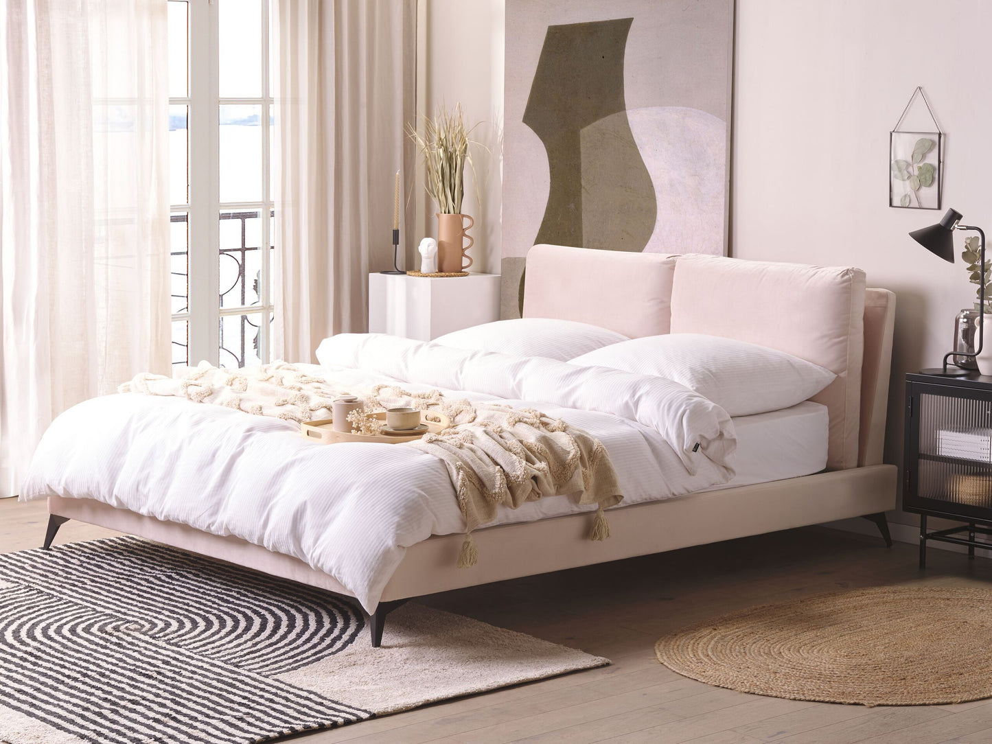 Bett mit Lattenrost Samtstoff MELLE 160 x 200 cm Pastellrosa