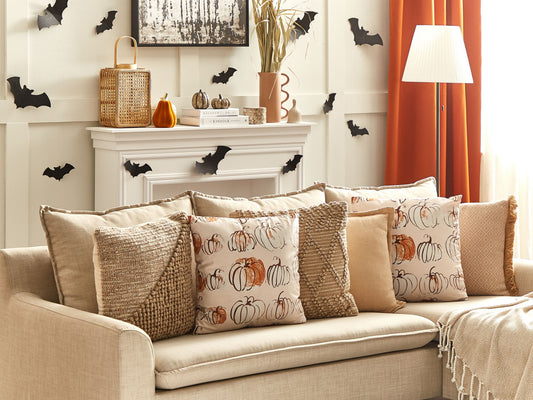 Dekokissen 2er Set CUCURBITA Samtstoff 45 x 45 cm Beige Pflanzenmuster