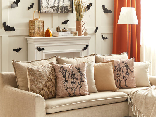 Dekokissen 2er Set MORTESTI Samtstoff 45 x 45 cm Hellbeige Abstraktes Muster