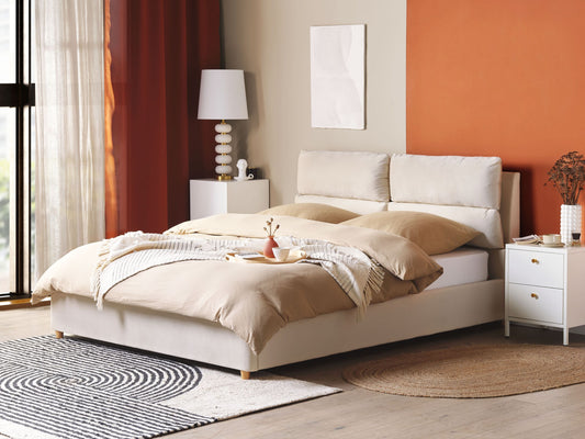 Bett mit Stauraum Samtstoff BATILLY 160 x 200 cm Hellbeige