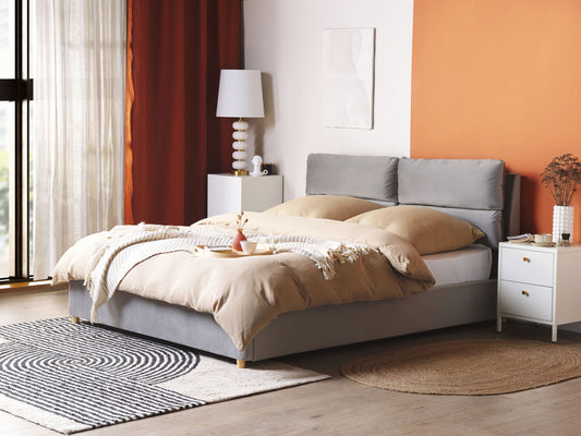 Bett mit Stauraum Samtstoff BATILLY 160 x 200 cm Hellgrau