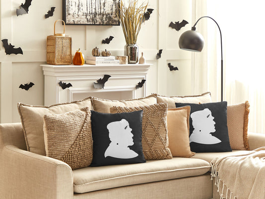 Dekokissen 2er Set FRANKLINIA Samtstoff 45 x 45 cm Schwarz Abstraktes Muster