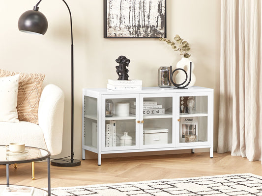 Vitrine mit Glastüren NEWPORT Metall 115 cm Weiss