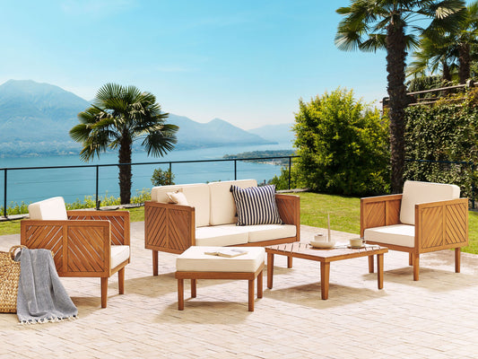 Lounge Set mit Tisch und Ottomane 4-Sitzer BARATTI Akazienholz Braun