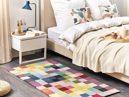Teppich Wolle mehrfarbig 80 x 150 cm kariertes Muster Kurzflor KANDIRA