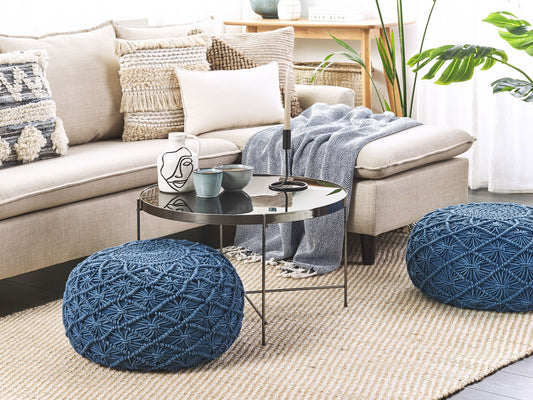 Pouf Makramee Baumwolle marineblau ⌀ 50 cm BERKANE