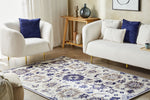 Teppich Wolle beige / blau 160 x 230 cm Kurzflor KUMRU
