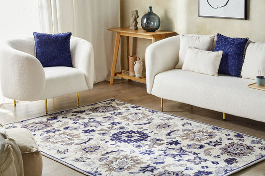 Teppich Wolle beige / blau 160 x 230 cm Kurzflor KUMRU