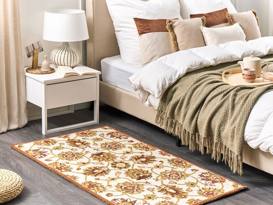 Teppich Wolle beige / braun 80 x 150 cm Kurzflor EZINE