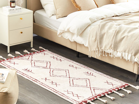 Teppich Baumwolle weiss / rot 80 x 150 cm Kurzflor KENITRA