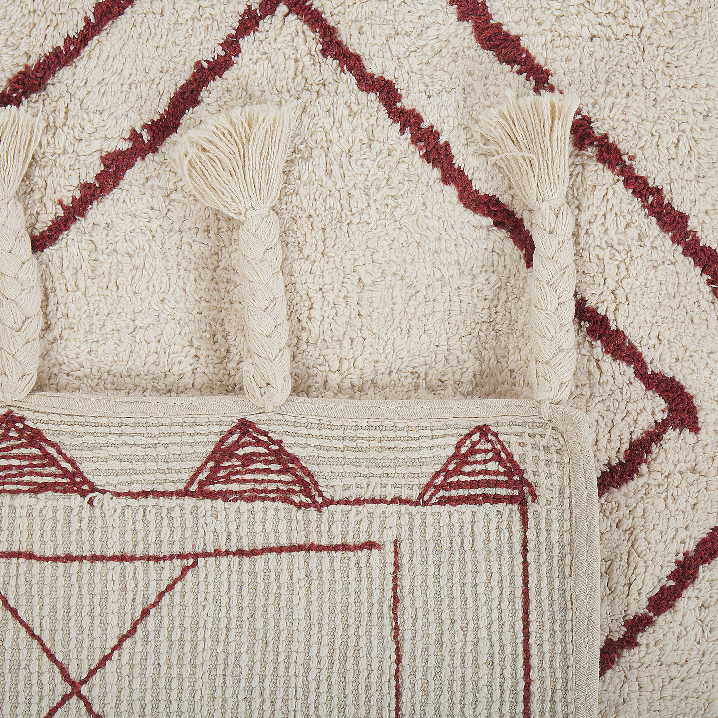 Teppich Baumwolle weiss / rot 80 x 150 cm Kurzflor KENITRA