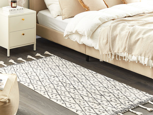 Teppich Baumwolle weiss / schwarz 80 x 150 cm cm Kurzflor AGADIR