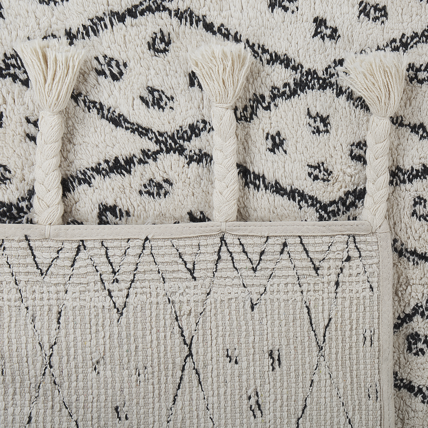 Teppich Baumwolle weiss / schwarz 140 x 200 cm cm Kurzflor AGADIR