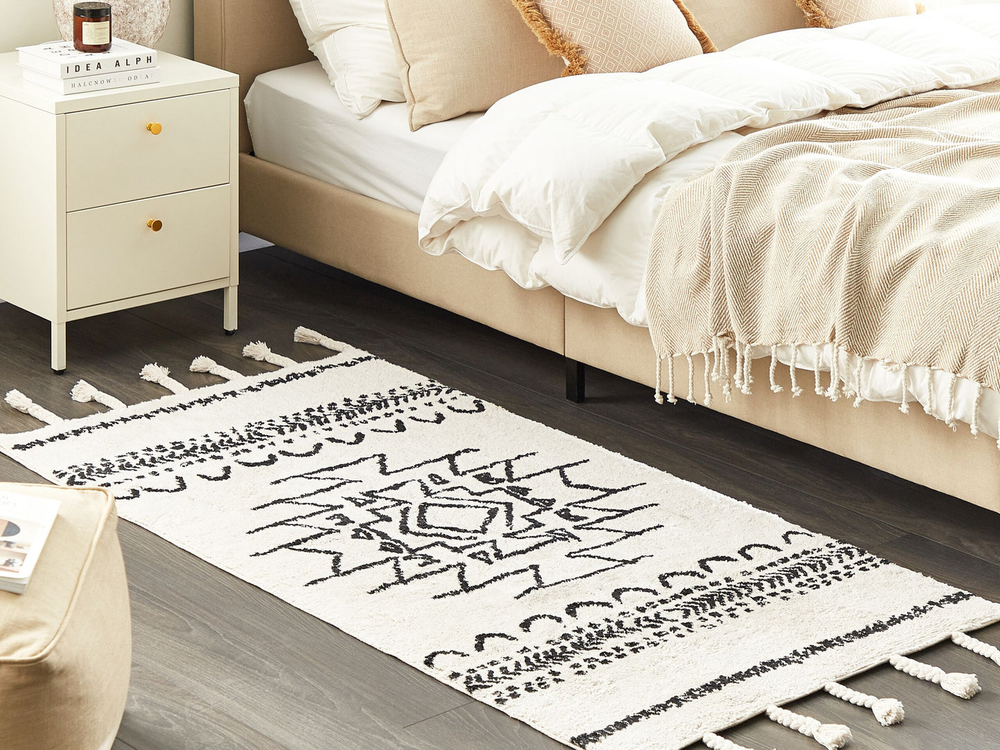 Teppich Baumwolle weiss / schwarz 80 x 150 cm Kurzflor KHOURIBGA