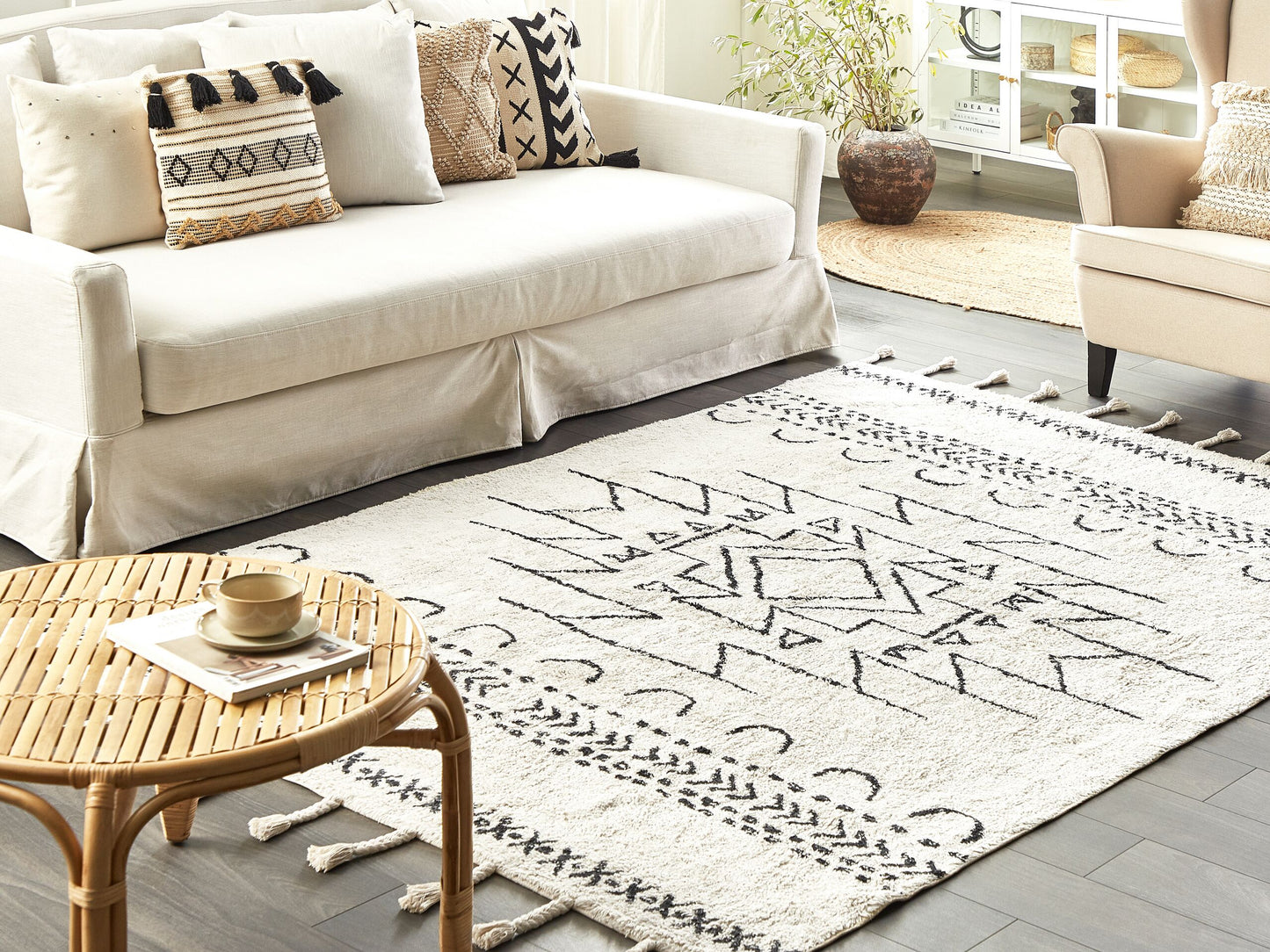 Teppich Baumwolle weiss / schwarz 160 x 230 cm Kurzflor KHOURIBGA