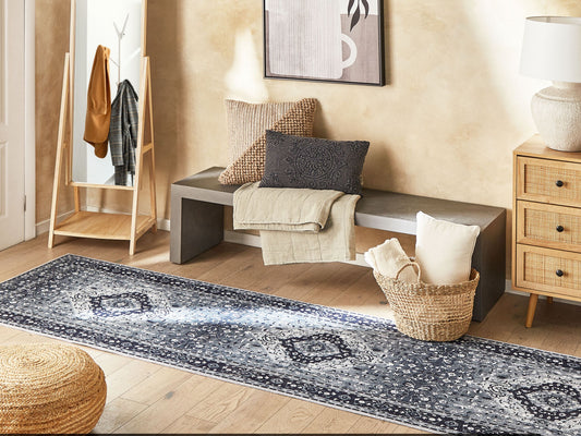 Teppich grau orientalisches Muster 80 x 240 cm Kurzflor VADKADAM