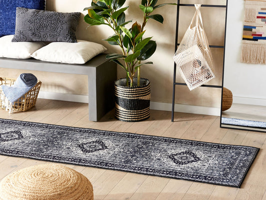 Teppich grau orientalisches Muster 60 x 200 cm Kurzflor VADKADAM