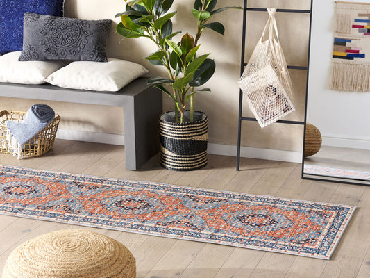 Teppich blau / orange 60 x 200 cm orientalisches Muster Kurzflor MIDALAM