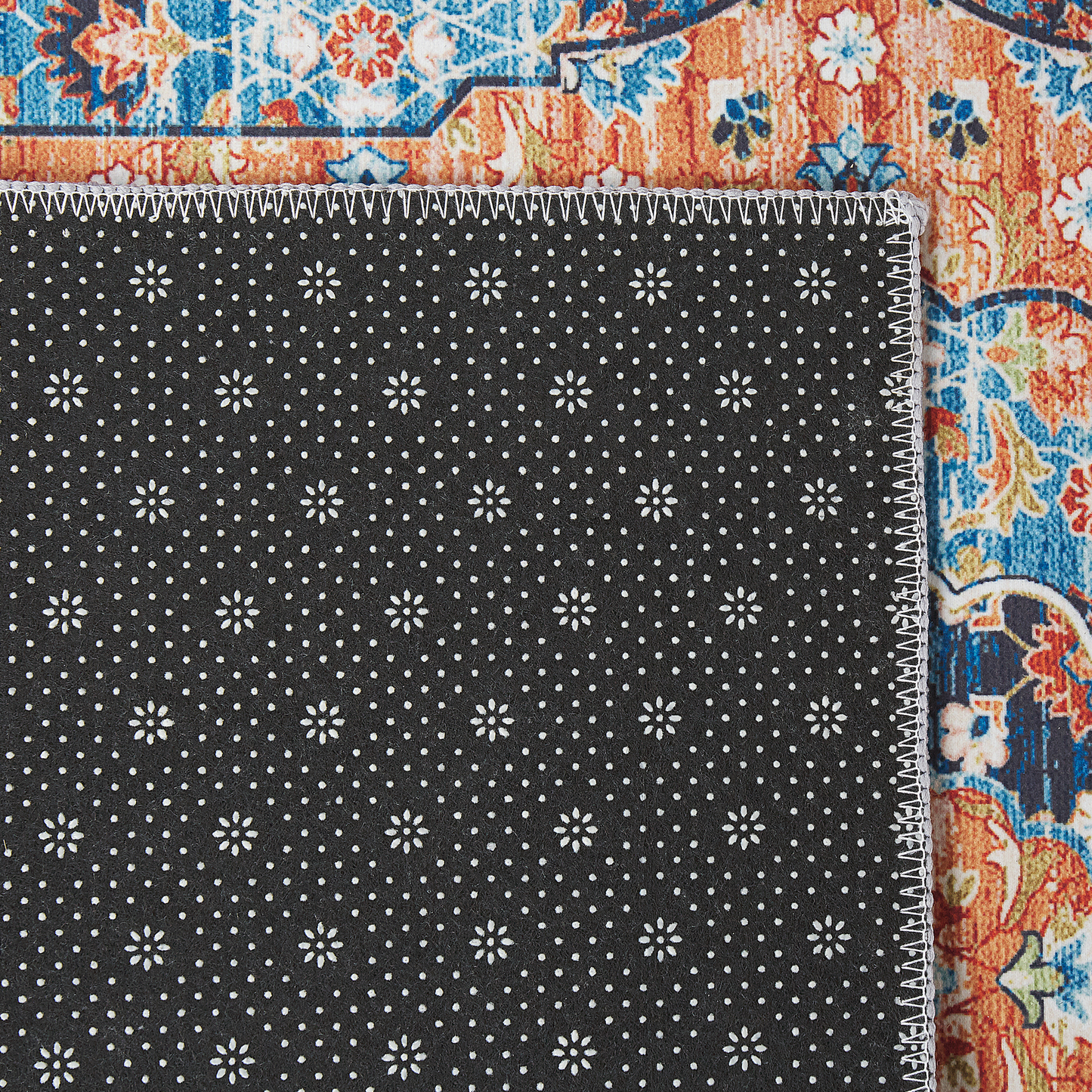 Teppich blau / orange 80 x 200 cm orientalisches Muster Kurzflor MIDALAM