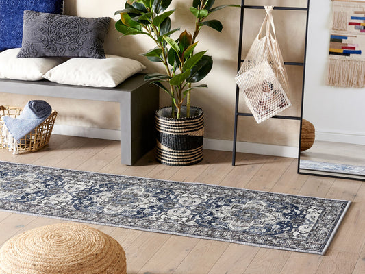 Teppich grau / blau 60 x 200 cm orientalisches Muster Kurzflor KOTTAR