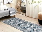Teppich grau / blau 80 x 200 cm orientalisches Muster Kurzflor KOTTAR