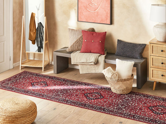Teppich rot orientalisches Muster 80 x 300 cm Kurzflor VADKADAM