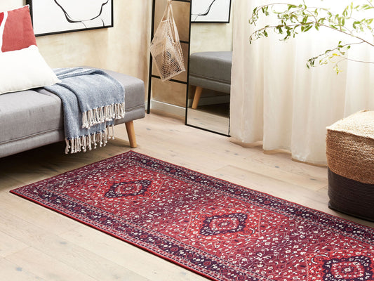 Teppich rot orientalisches Muster 70 x 200 cm Kurzflor VADKADAM