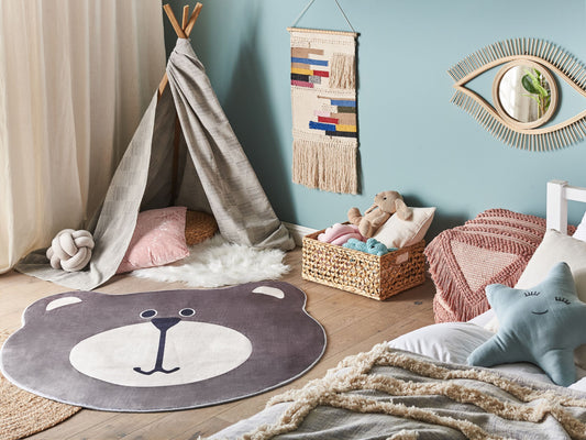 Kinderteppich braun ⌀ 120 cm Bärenmotiv Kurzflor COLARGOL