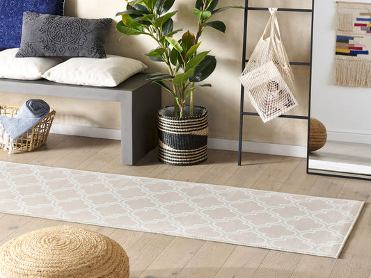 Teppich beige 60 x 200 cm marokkanisches Muster Kurzflor KADAYAL