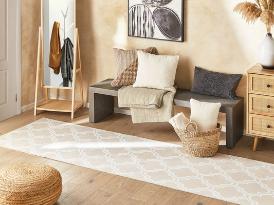 Teppich beige 80 x 300 cm marokkanisches Muster Kurzflor KADAYAL