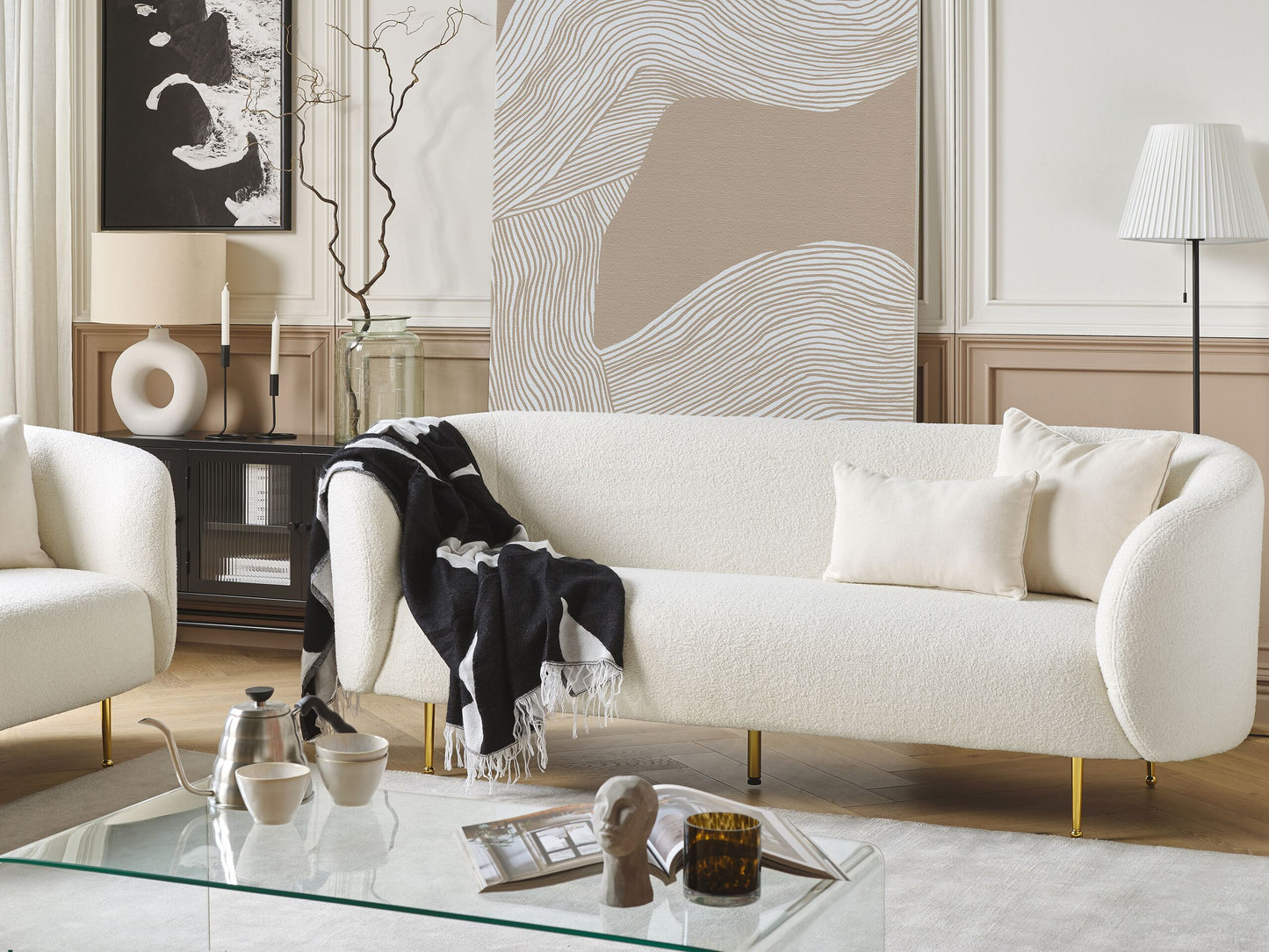 3-Sitzer Sofa Bouclé weiss LOEN