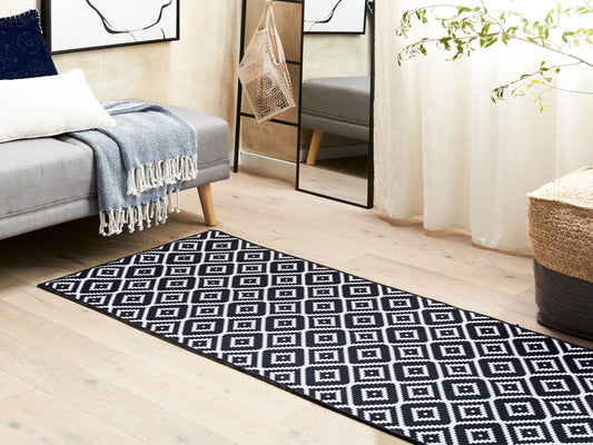 Teppich schwarz / weiss 70 x 200 cm geometrisches Muster Kurzflor KARUNGAL