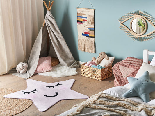 Kinderteppich pastellrosa 120 x 120 cm Sternmotiv Kurzflor SIRIUS