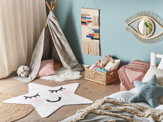 Kinderteppich weiss 120 x 120 cm Sternmotiv Kurzflor SIRIUS