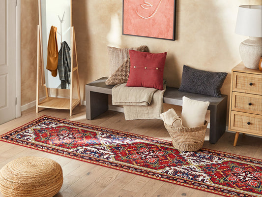 Teppich rot 80 x 240 cm orientalisches Muster Kurzflor COLACHEL