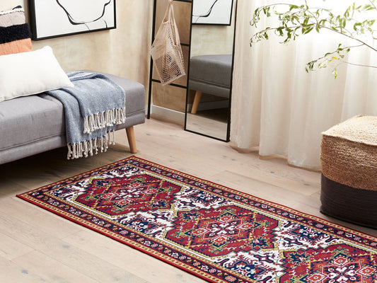 Teppich rot 70 x 200 cm orientalisches Muster Kurzflor COLACHEL