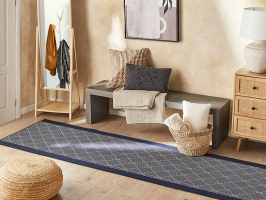 Teppich marineblau 80 x 240 cm geometrisches Muster Kurzflor CHARVAD