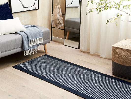 Teppich marineblau 70 x 200 cm geometrisches Muster Kurzflor CHARVAD