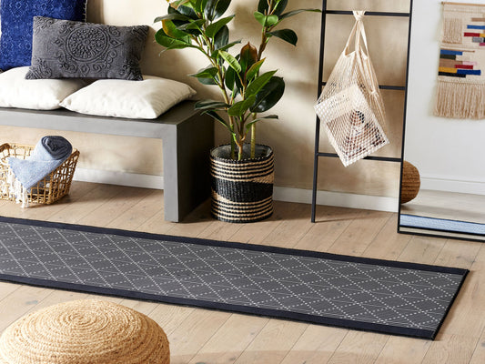 Teppich marineblau 60 x 200 cm geometrisches Muster Kurzflor CHARVAD