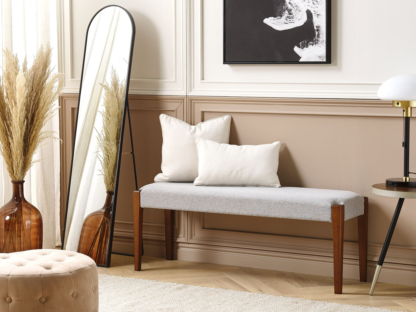 Bettbank Polsterbezug / Gummibaumholz hellgrau / dunkelbraun ELYRIA