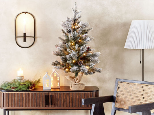 Künstlicher Weihnachtsbaum mit LED Beleuchtung schneebedeckt 90 cm grün MALIGNE