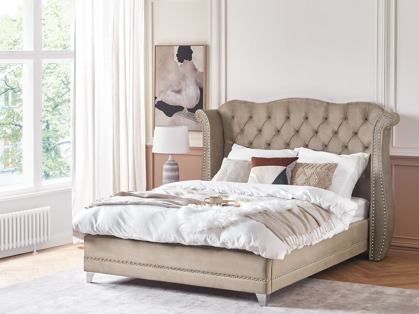 Polsterbett Samtstoff taupe Lattenrost 160 x 200 cm AYETTE