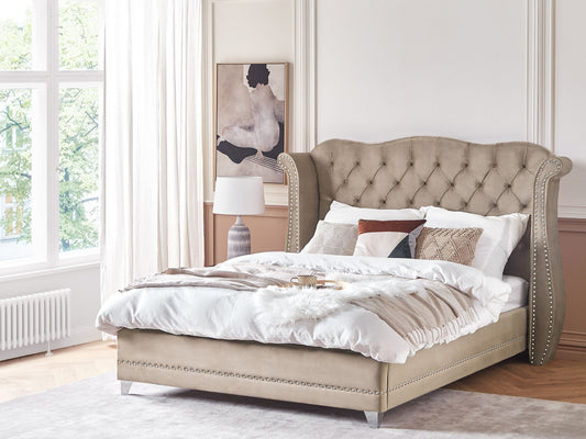 Bett mit Lattenrost Samtstoff AYETTE 180 x 200 cm Taupe