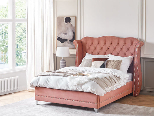 Bett mit Lattenrost Samtstoff AYETTE 140 x 200 cm Rosa