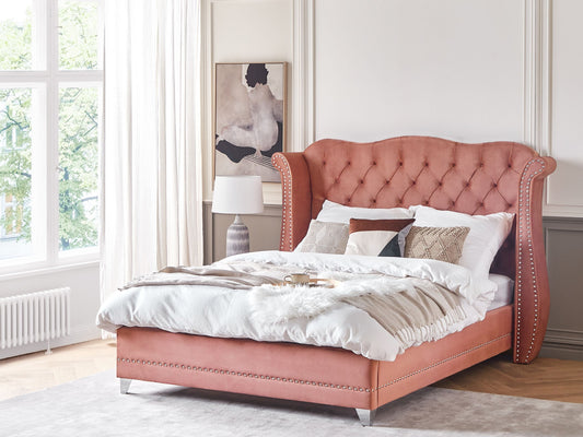 Bett mit Lattenrost Samtstoff AYETTE 160 x 200 cm Rosa