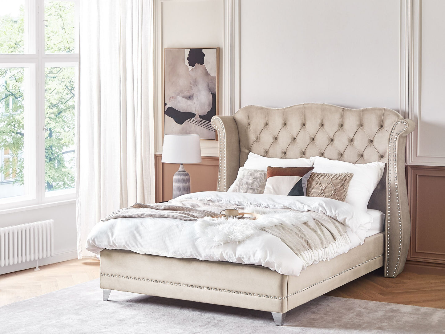 Bett mit Lattenrost Samtstoff AYETTE 140 x 200 cm Beige
