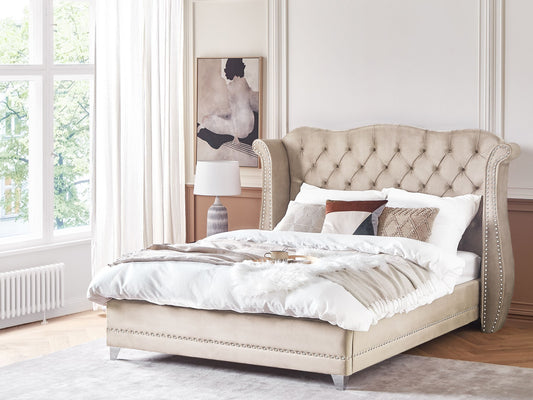 Bett mit Lattenrost Samtstoff AYETTE 180 x 200 cm Beige