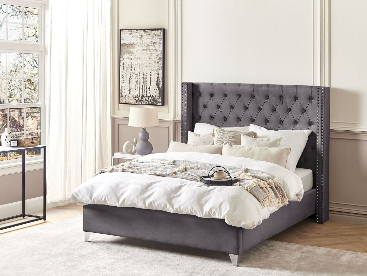 Polsterbett Samtstoff grau Lattenrost 140 x 200 cm LUBBON