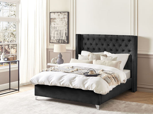 Bett mit Lattenrost Samtstoff LUBBON 140 x 200 cm Schwarz