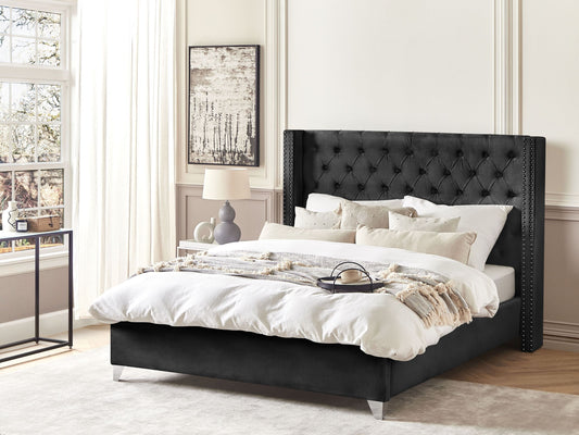 Bett mit Lattenrost Samtstoff LUBBON 180 x 200 cm Schwarz